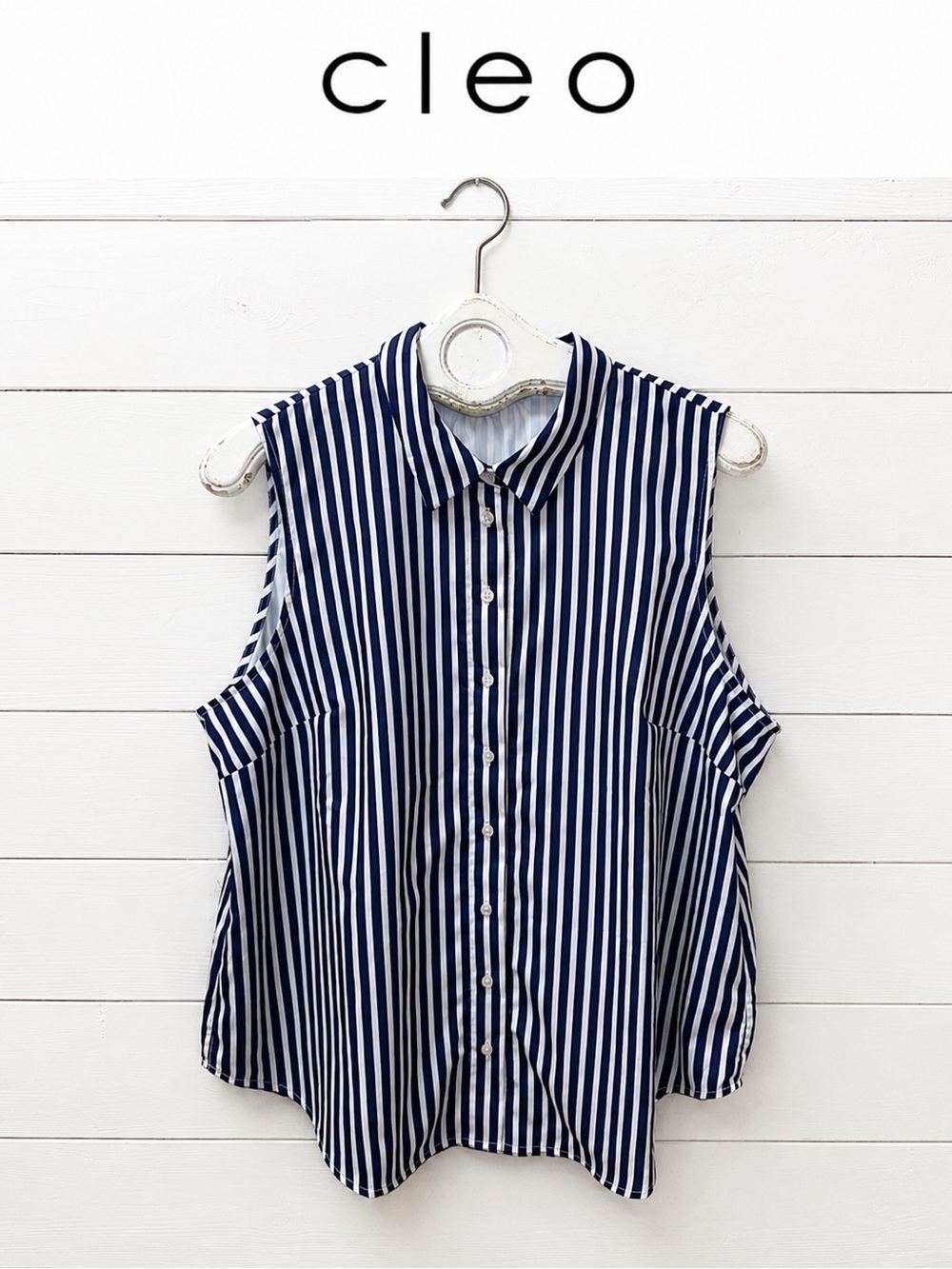Cleo Sleeveless Striped Blouse – Navy & White – Size XXL